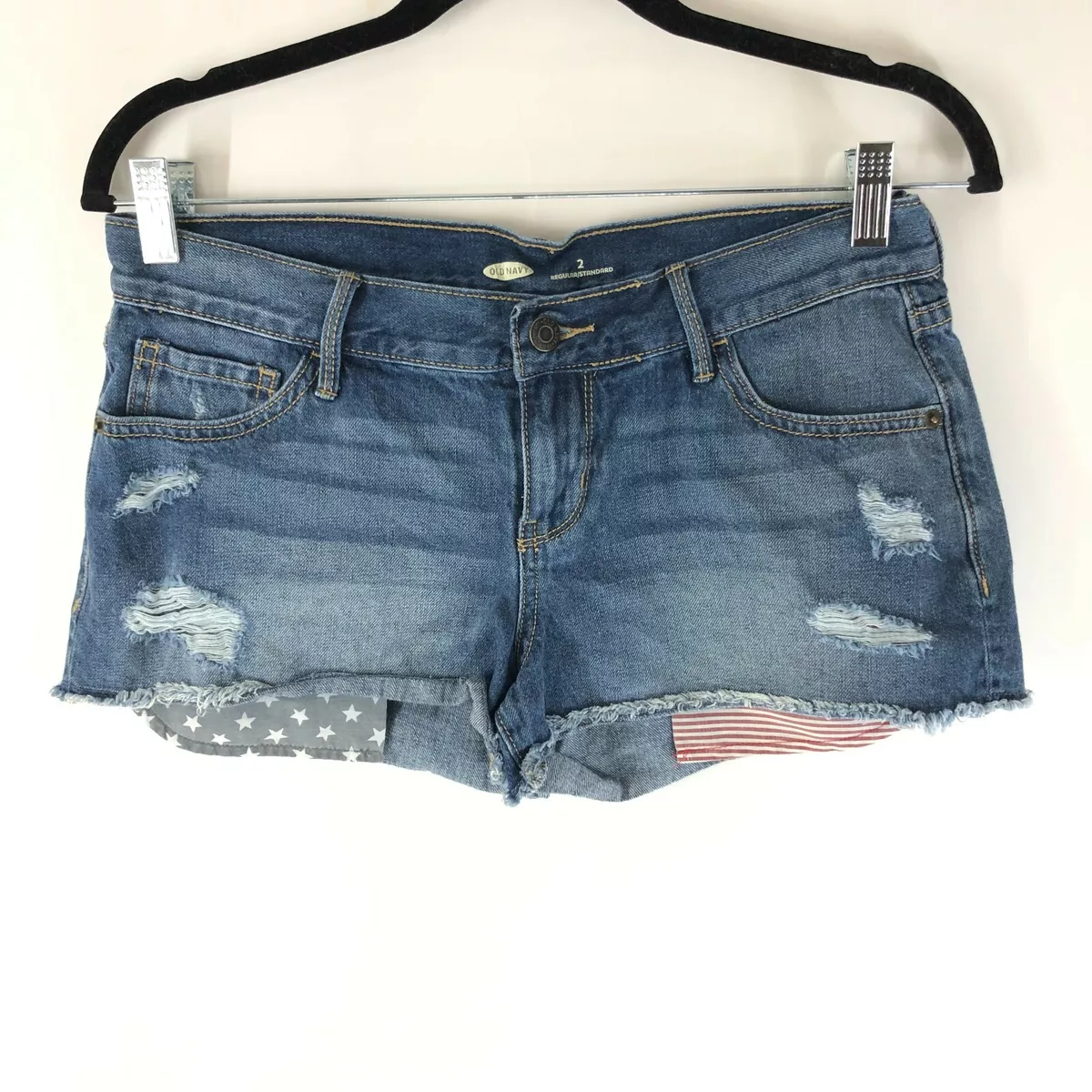 Old Navy Womens Denim Shorts Distressed Cut Off Stars Stripes Pockets 2