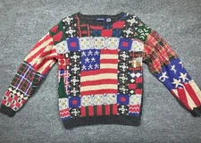 Vintage Eagles Eye Sweater Medium Grey Knit American Flag