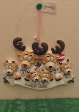 Reindeer Family of 6 Personalized Christmas Tree Ornament Holiday Gift