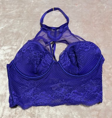 Victoria's Secret Brilliant Purple Lace High Neck Corset Bra Top Size Large NWT