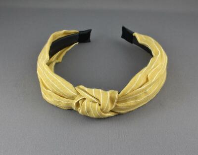 Mustard pinstripe turban knot headband stripe fabric covered band grip teeth