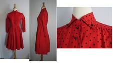 Vintage 1950s Suzy Brooks Red Polka dot Fit Flare pin up Dress W26"