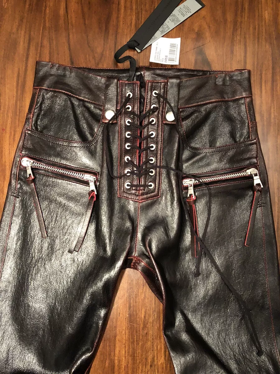 BEN TAVERNITI UNRAVEL Project Stretch Leather Skinny Lace-up Trousers Size 26
