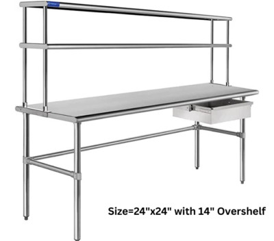 Stainless Steel Prep Table with Overshelf and Drawer   NSF Commercial Use