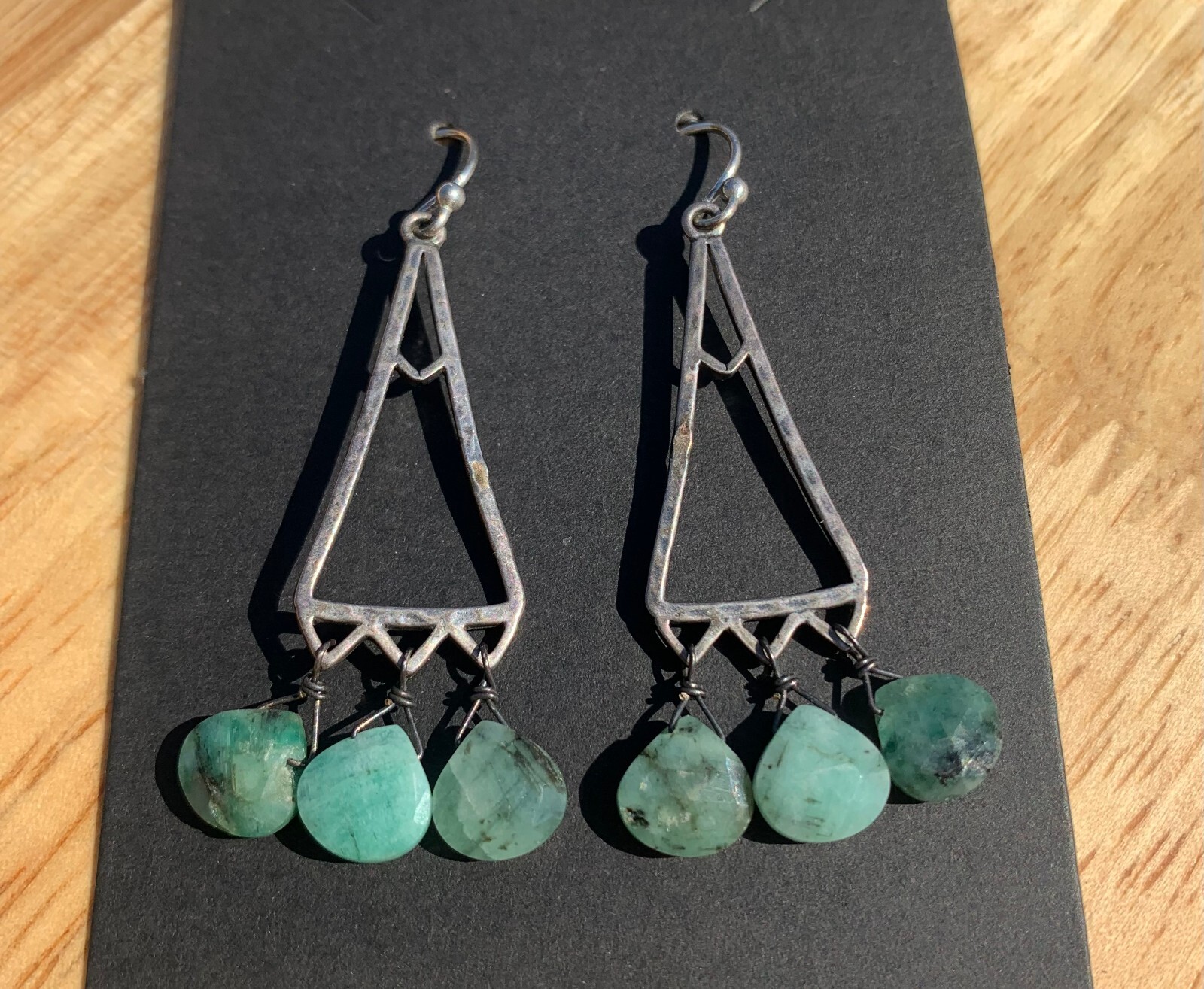 Emerald Triangle Gemstone 925 Sterling Silver Dro… - image 3