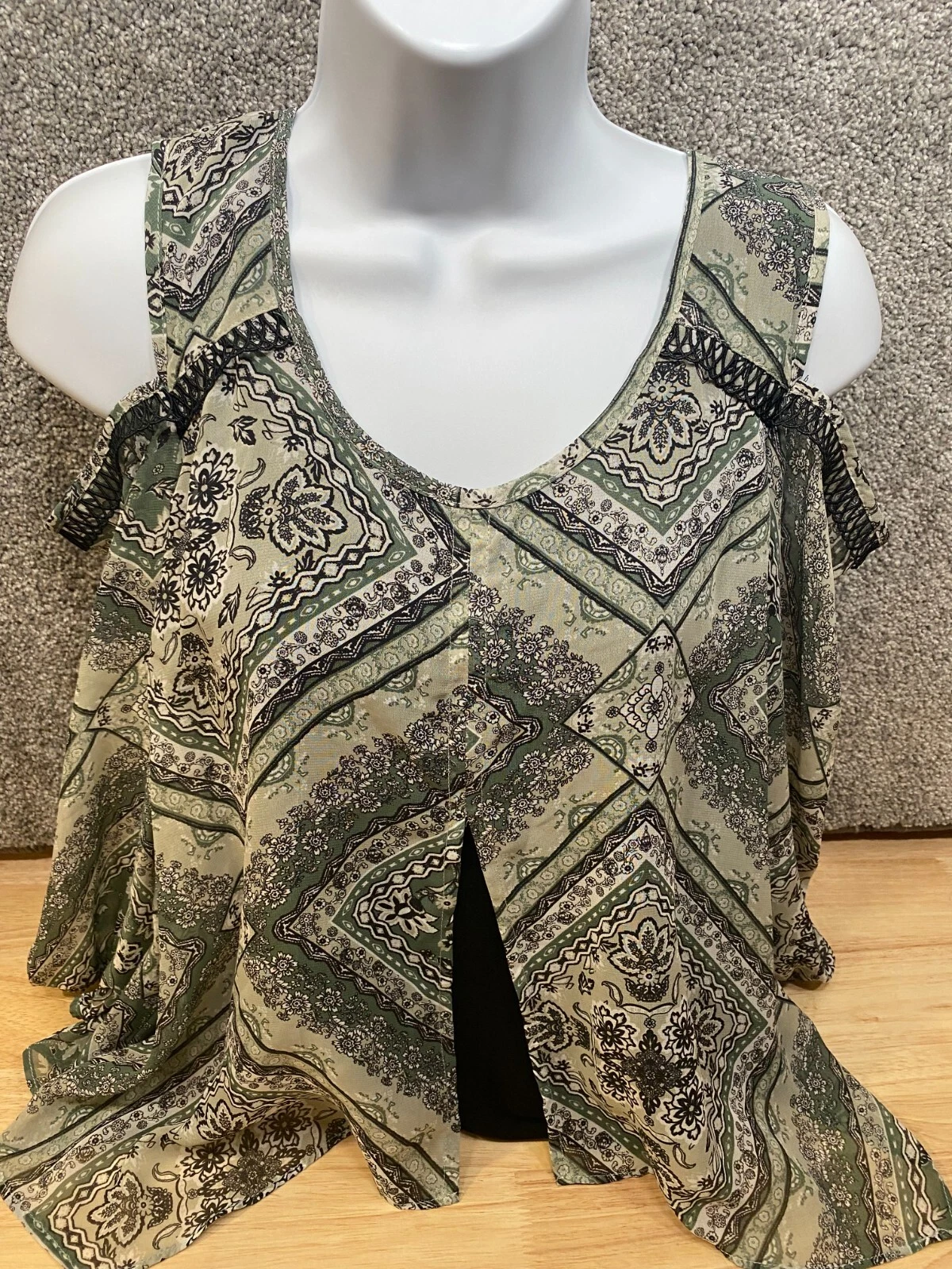 Top donna ALYX piccolo manica 3 4 spalle fredde a strati spacco davanti chiffon