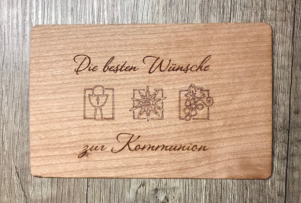 Grußkarte aus Holz Geschenk Karte Geschenkkarte Wünsche Zur Kommunion Zeichen