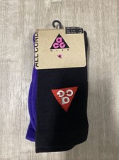 Nike ACG Crew Socks 2 PAIR Black Purple SK0156 967 SZ 8-9.5 Trail Hike Climb