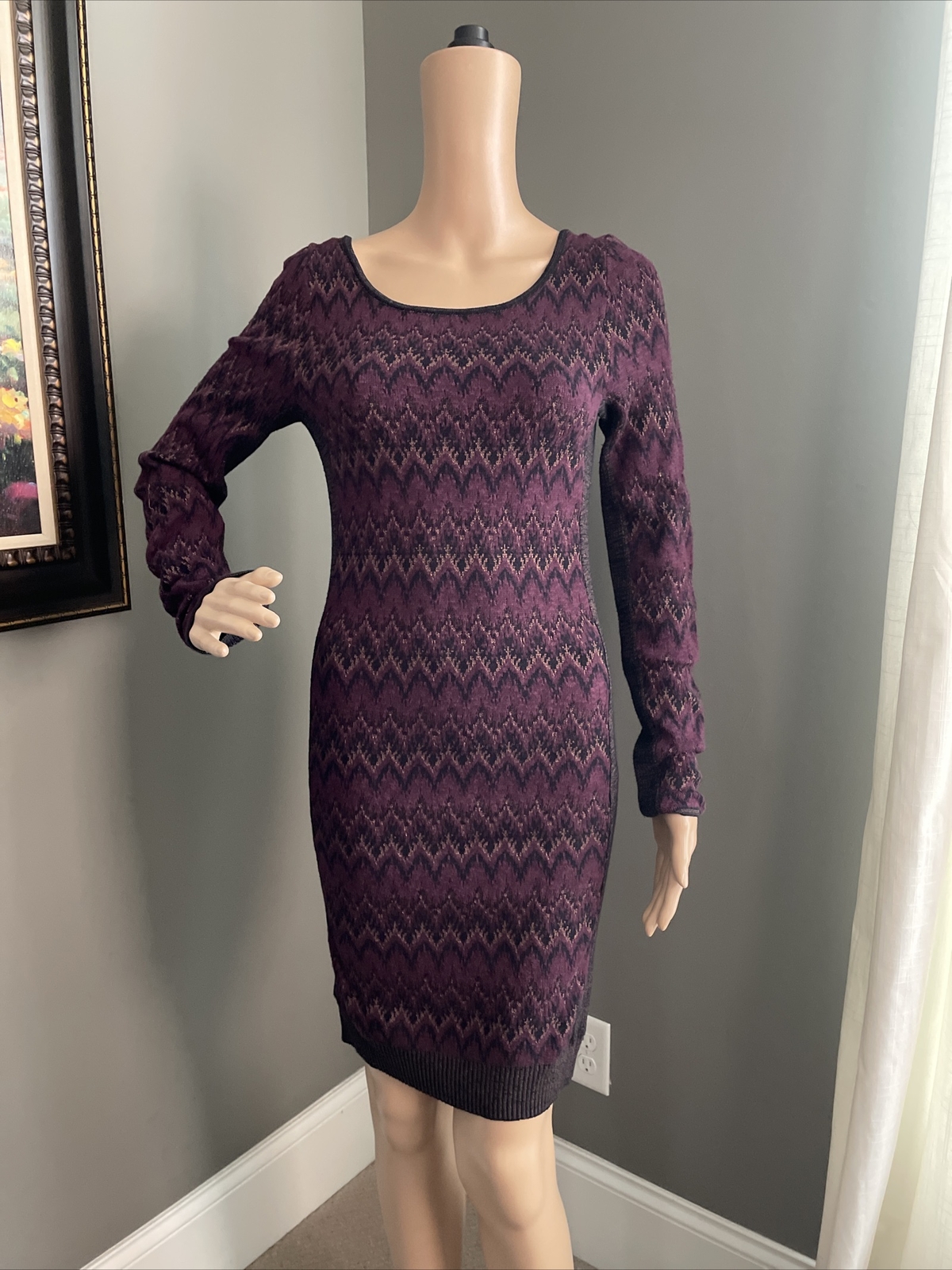Burgundy Bronze Stretch Sweater Dress 