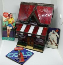 Coca Cola 1995 Candle Light Up corner Store & 3 3D 1999 Magnets Polar Bear, lady