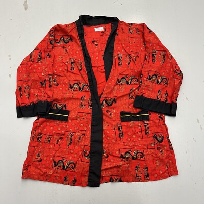 Vintage 60s Weldon Oriental Robe Pajamas Loungewear Red Womens Size 16 36