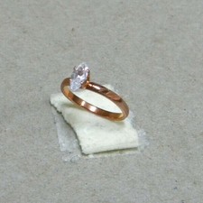 Lady Girl's Rose Pink Gold Plated Marquise Solitaire Ring Clear CZ Size 7