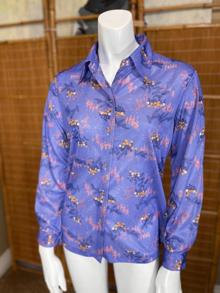 Vintage 70’s FLORAL COLLARED SHIRT S Floral Print Retro Hippie Boho Western - Image 3 of 4