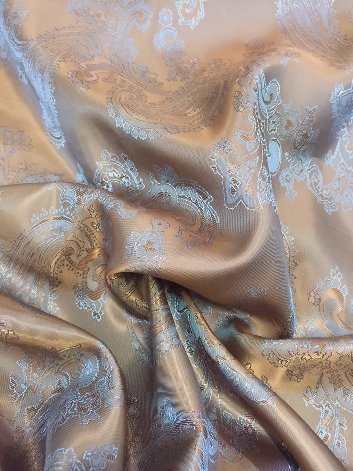 Brocado Tecido Paisley NÃO ESTÁTICO Viscose Cetim Sensação 58"W Tecido Dourado Marrom Azul - Imagem 4 de 4
