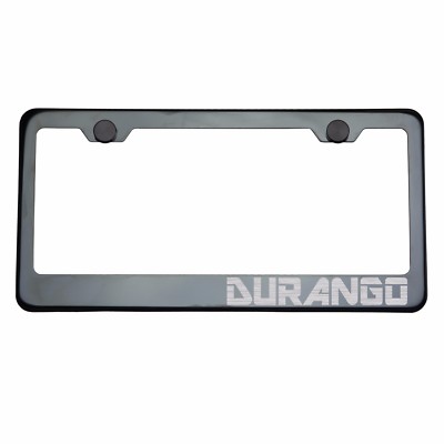 Titanium Gun Metal License Plate Frame DURANGO Laser Etched Metal Screw Cap