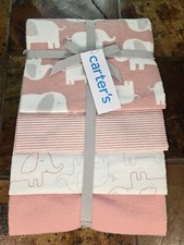 NWT 32 Carters 4-Pack Pink Baby Receiving Blankets Elephants, Stripes  Solid