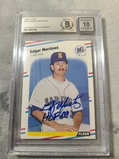 Edgar Martinez Signed Fleer Rookie #378 BAS 10 Auto HOF 19 Insc