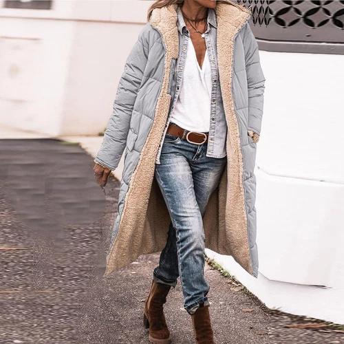 Damen Winter Lange Mäntel Trendy Jacke Sherpa Fleece Gefüttert Daunenmantel - Bild 94 von 97