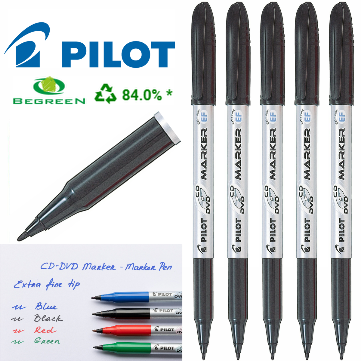 Pilot BegreeN CD/DVD Marker Pen Extra Fine Tip Black Ink SCA-EFCD