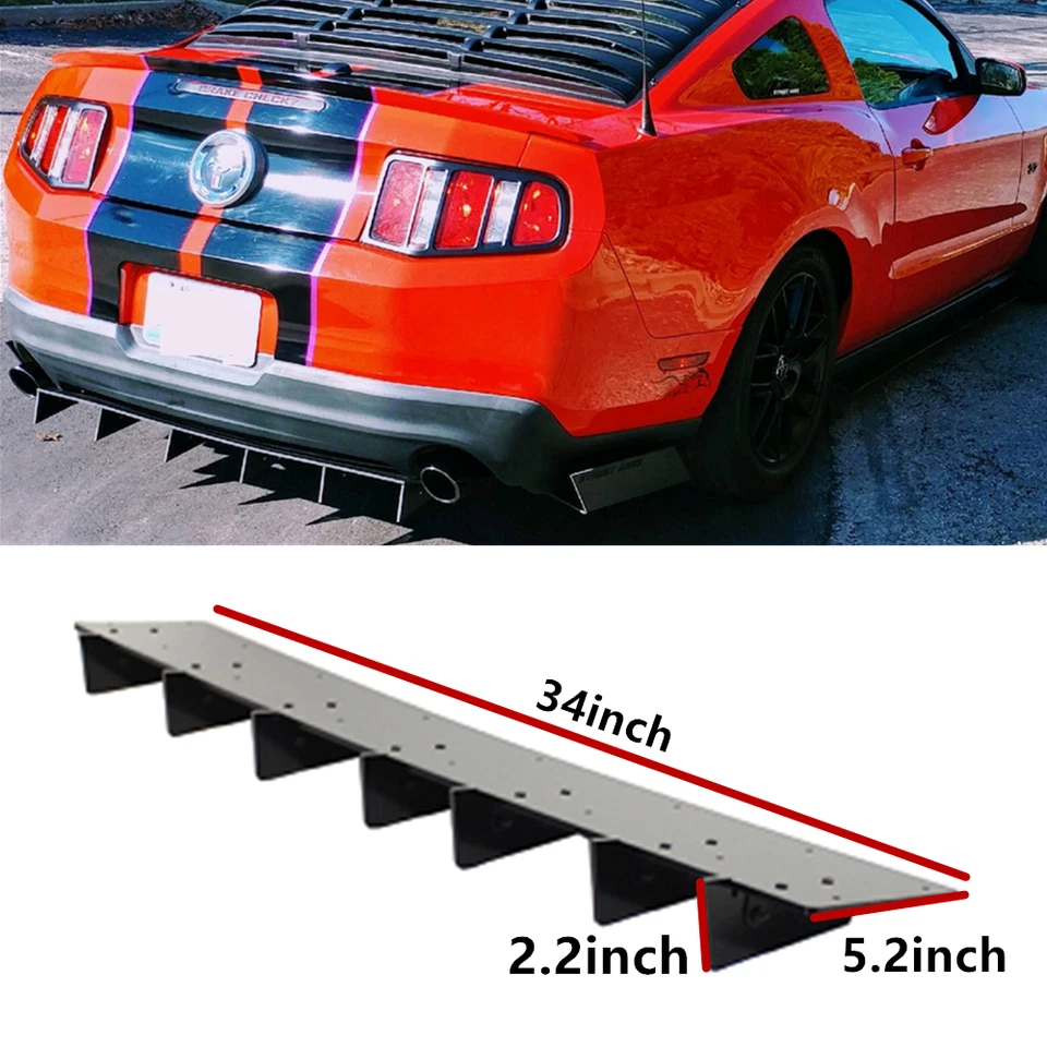 34"x5" Universal Gloss Black Rear Lower Bumper Diffuser Fin Spoiler Lip Wing - Imagem 4 de 4