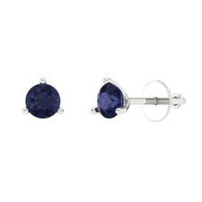 Simulated Blue Sapphire Stud Earrings for Women, Screw back 1 cttw, 5mm, Round 