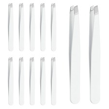 12Pcs Eyebrow Tweezers Set Stainless Steel Slanted Tip Tweezers, White