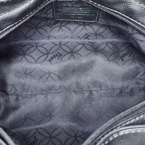 Vintage Fossil Black Leather Multi-Pocket Shoulder Bag Y2K Satchel Top Stitch, $59.85 - Photo 12