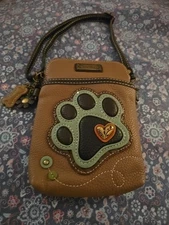 CHALA Dog Paw Brown Cellphone Crossbody Embroidered Purse Vegan NWT