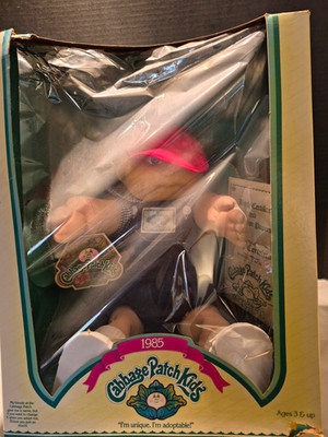 Vintage Cabbage Patch Kids 1985 16in Boy Doll Brown Eyes Unopened Box Birth Cert