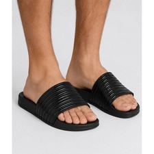 INC International Concepts Mens Slipper Size L Black Open Mesh Stripe Slides
