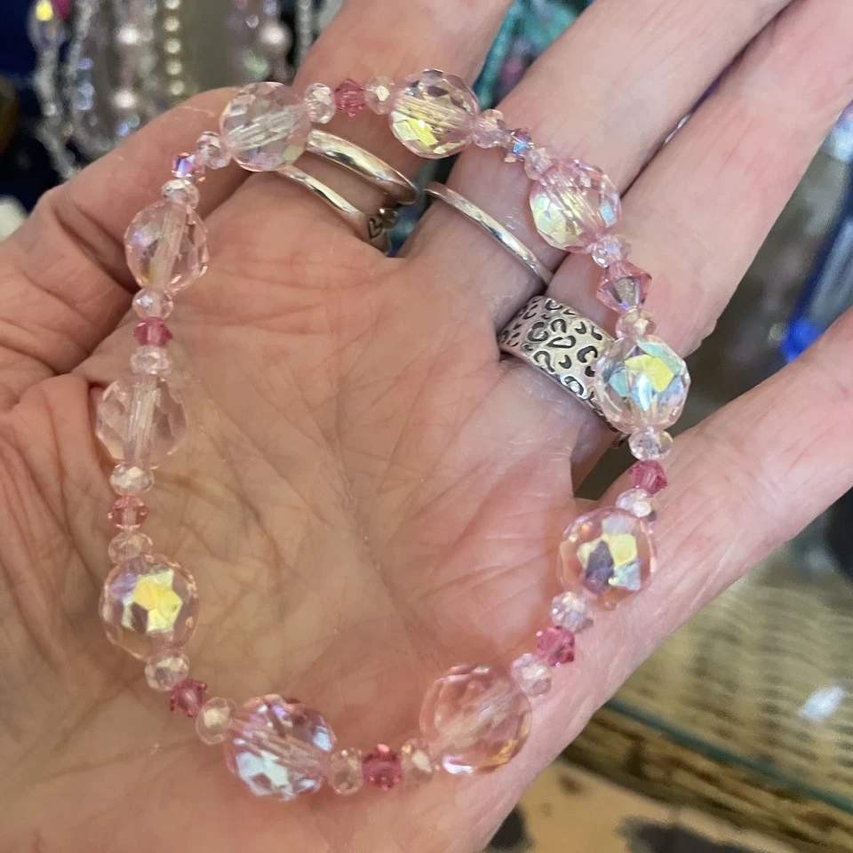 Perlenarmband mit div. funkelnden geschliffenen Glasperlen mit Swarovski 22cm - Bild 2 von 4