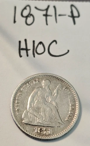 1871 Seated Liberty Half Dime 5c Better Grade VF- Luster