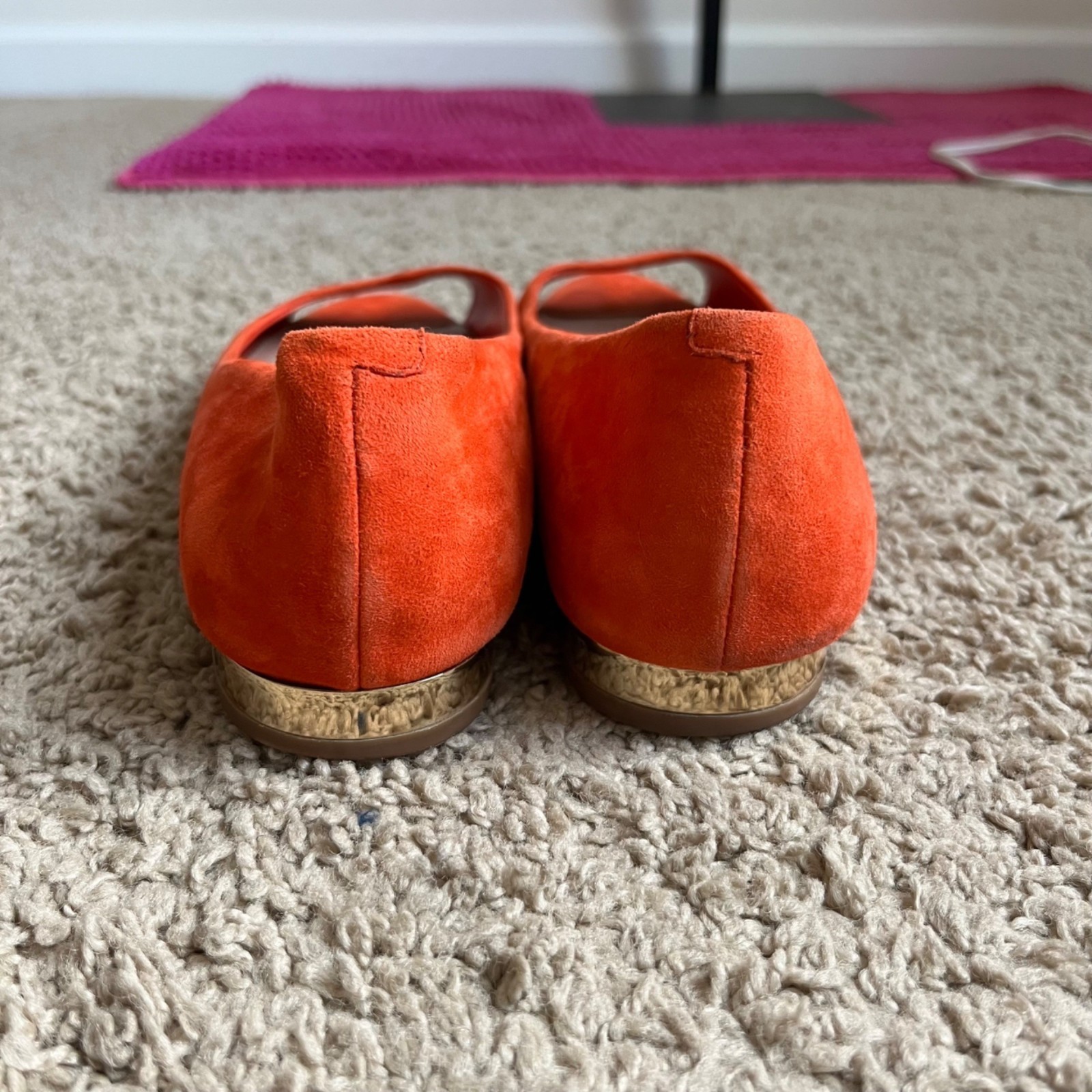 Tory Burch Salinas Royal Suede Peep Toe Ballet Flats in Samba Orange Size 8 thumbnail 3