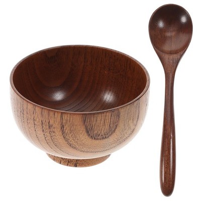STOBAZA 2pcs Wooden Bowls Set Korean Spoons Dessert Spoons Dishware Set Wood ...