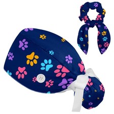 Animals Dogs Scrub Cap Adjustable Working Surgical Nurse Hat Bow Hair Scrunchy