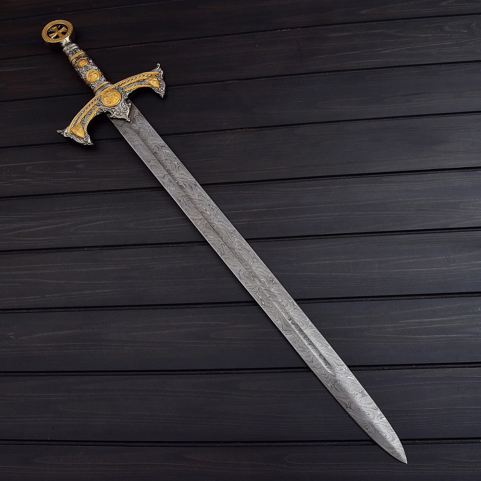 ТАМПЛИЕР 01 — ручная работа на заказ | дамасская сталь | меч тамплиеров рыцарей | США - Изображение 2 из 4