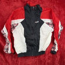 FILA Men's Vintage 90s Color Block Windbreaker Jacket Red Black White Size S
