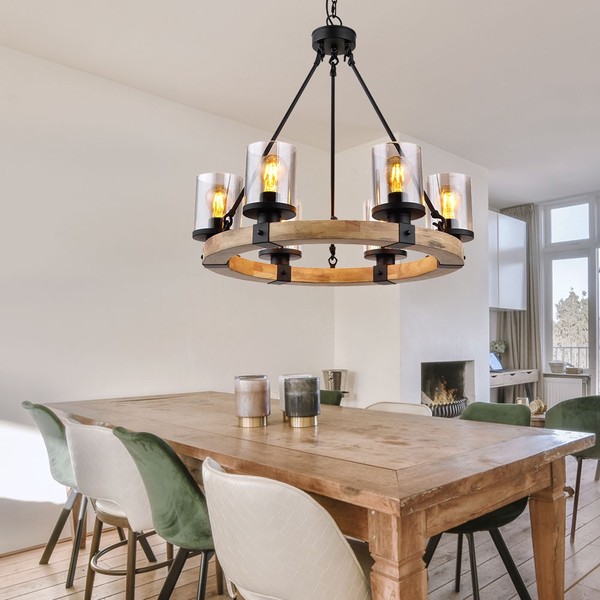 HäNgeleuchte Deckenleuchte Pendellampe Esszimmerleuchte Metall Holz 6-Flammig-image