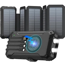 GOODaaa Solar Charger Power Bank, Portable Wireless Charger 36800mAh with Fiv...