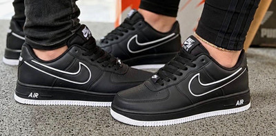 Nike Air Force 1 Low Men s Low Top Lace-Up Sneakers Black/White Rubber Sole