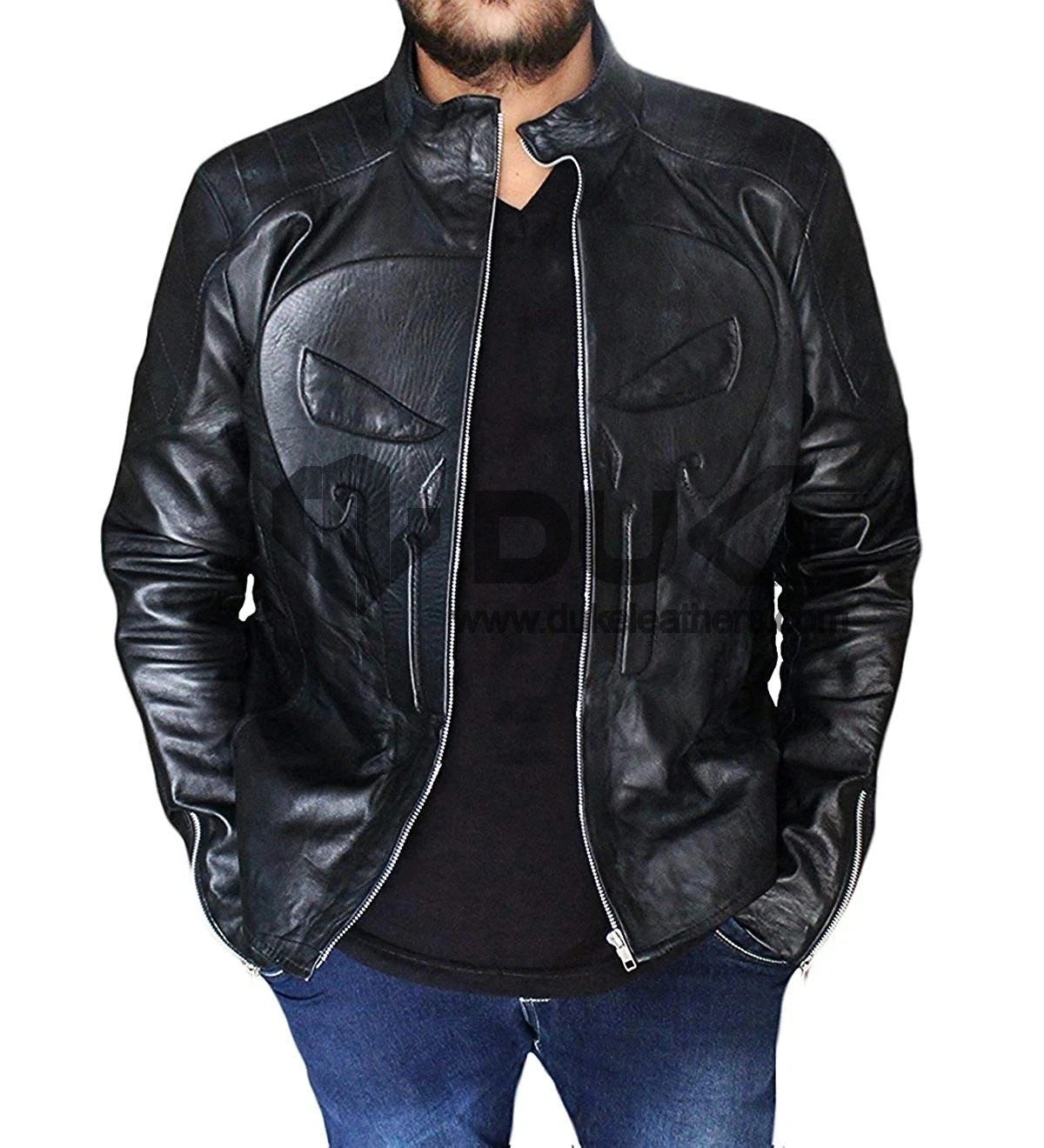 Men's Punisher Skull Logo 100% Real Sheepskin Leather Jacket