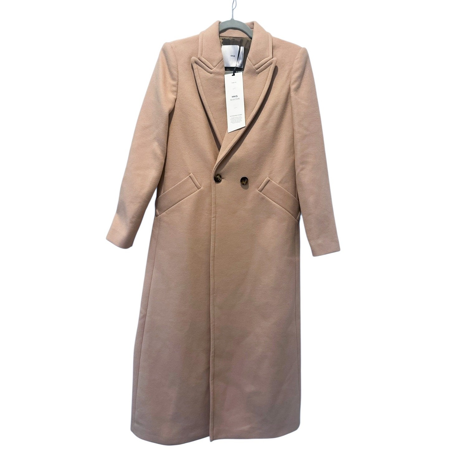 Mango Long Pink Wool Coat Size Medium FITS 2/4