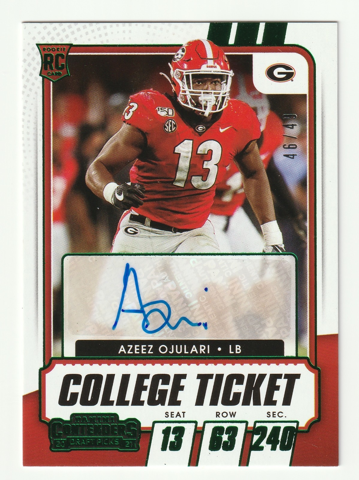 Azeez Ojulari Panini Contenders Draft Picks #296 Autograph-Green