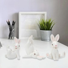 3x Garden Rabbit Miniature Figurines Resin Ornament Modern Collection Creative