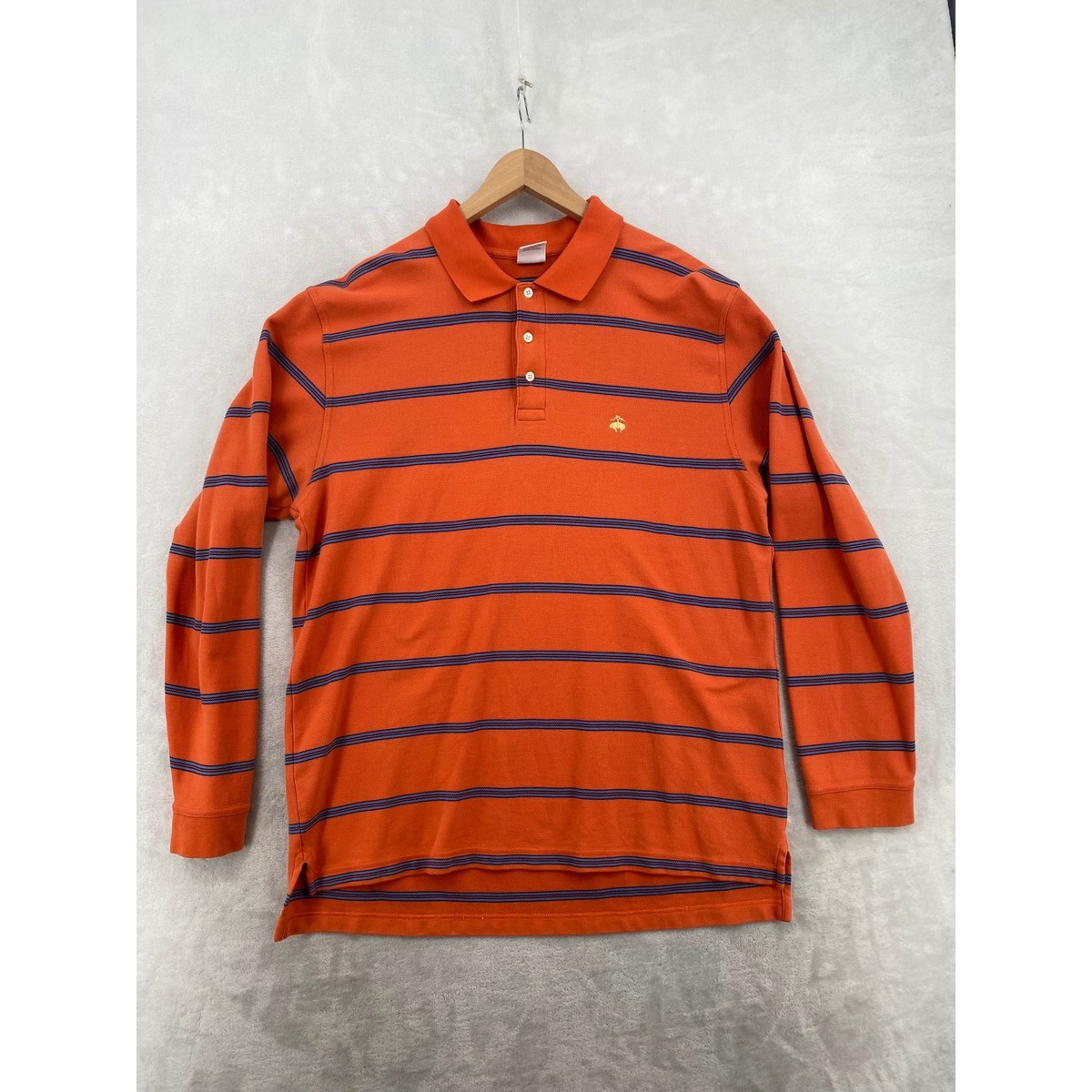 Brooks Brothers Polo Shirt Mens XL Orange Striped Long Sleeve 346