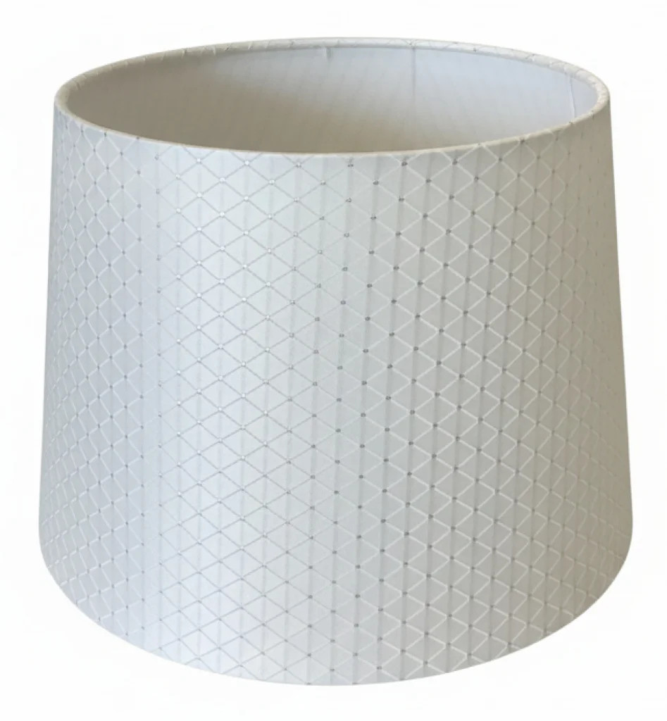 Lampshade White 10"" Crossed With Silver Dots Faux Silk Tapered Drum 250mm CT