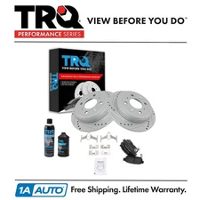 TRQ Rear Metallic Brake Pad & Performance Drilled Slotted Rotor Kit w/Chemicals