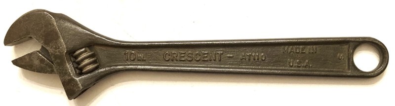 VINTAGE 10 in. ADJUSTABLE CRESCENT WRENCH, MODEL AT110, JAMESTOWN, NY, BLACK FIN