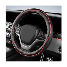 Car Steering Wheel Cover, Soft Nappa Leather Auto Wheel Protector Black Red