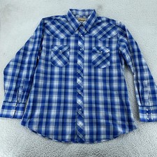 Wrangler Western Shirt Mens XL Blue Plaid Cowboy Rodeo Long Sleeve Pearl Snap